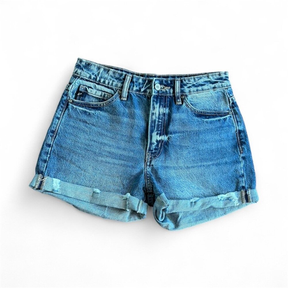 KanCan Women's Distressed Denim Jean Shorts Blue Size 3/25 Cuffed Rips‎ Casual